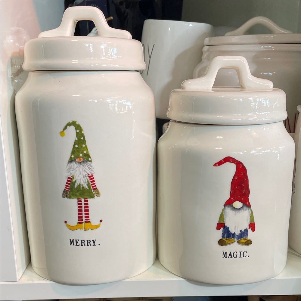 Rae Dunn Merry Magic Gnome Canister Set - Red and Green